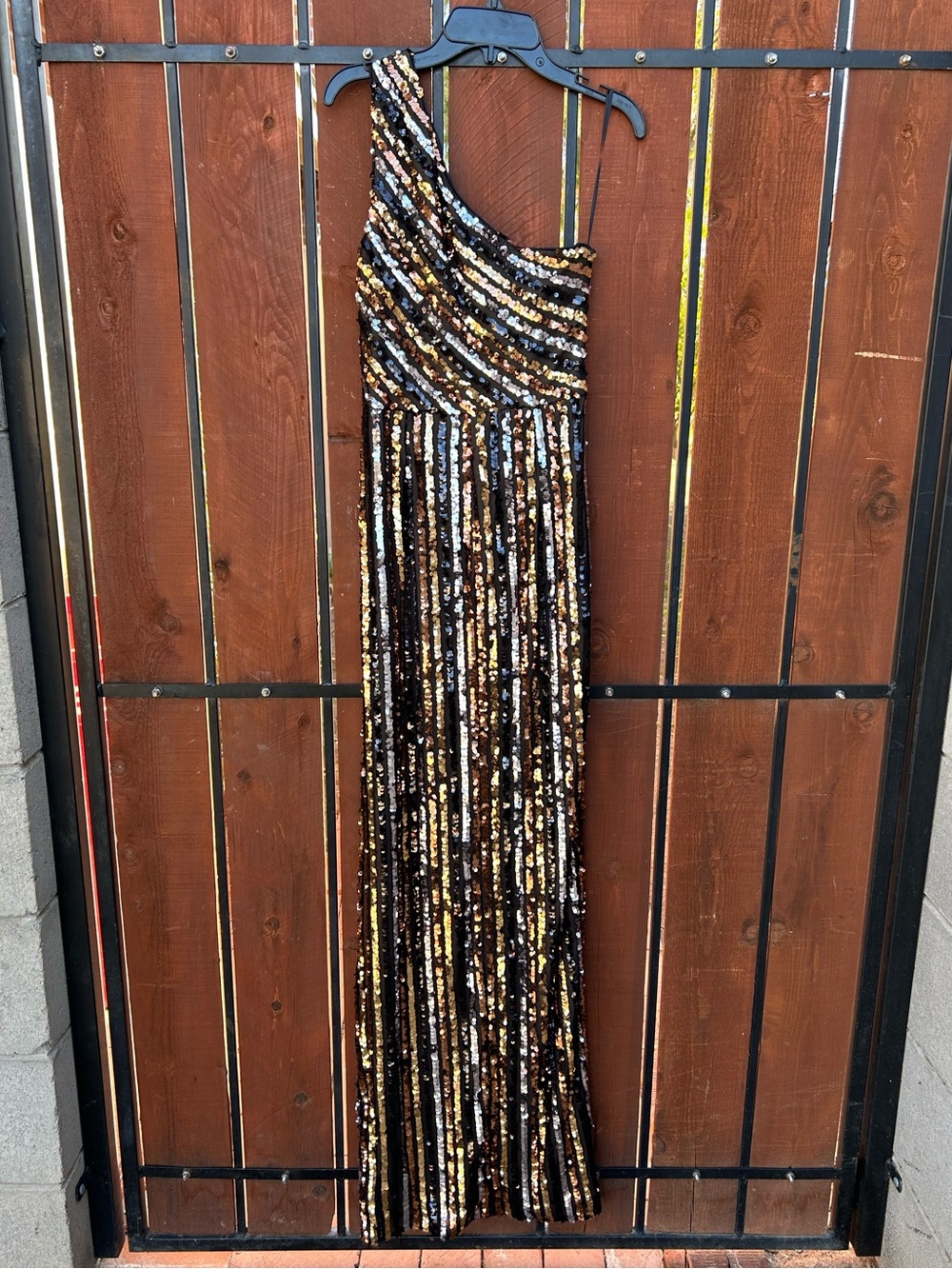 Dress the Population One Shoulder Maxi sequin striped Dress size XS NEW - Picture 3 of 6